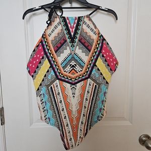 Gibson Latimer XL geometric print halter one piece swimsuit